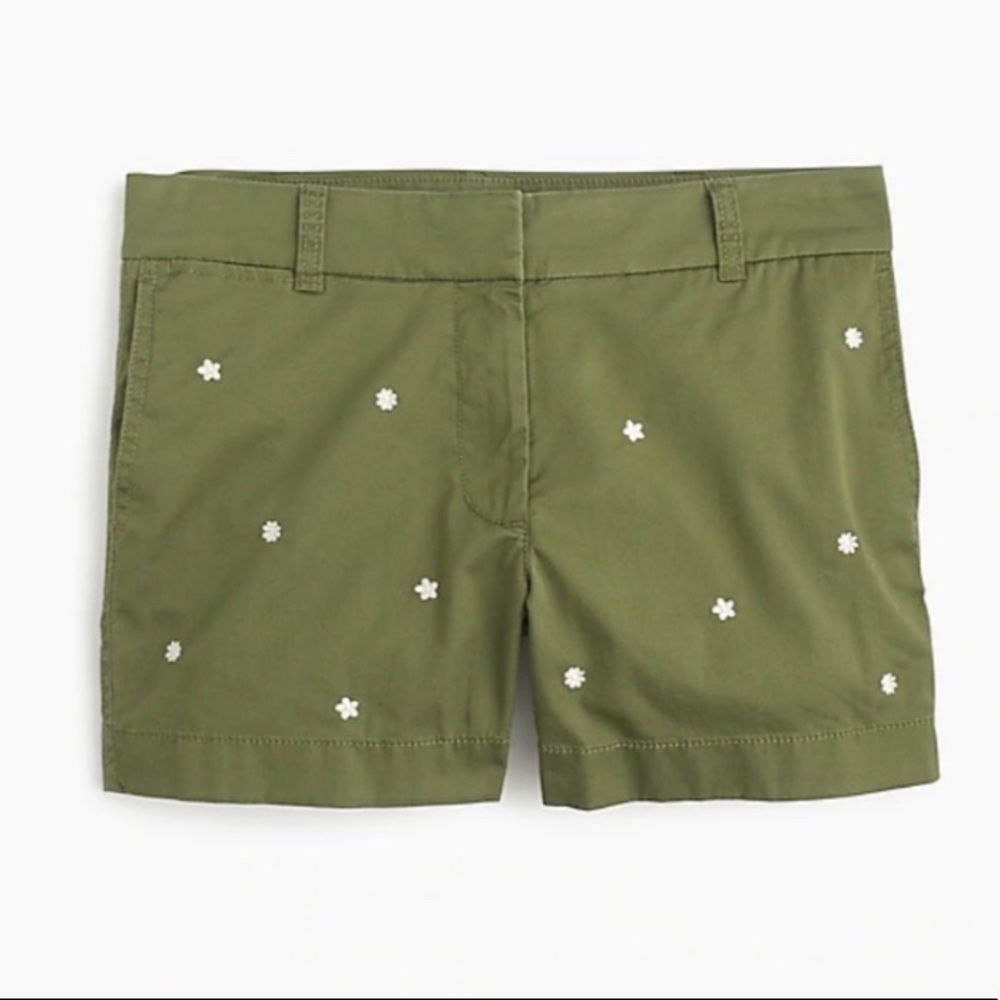 NWT J.Crew Embroidered 4” Chino Shorts